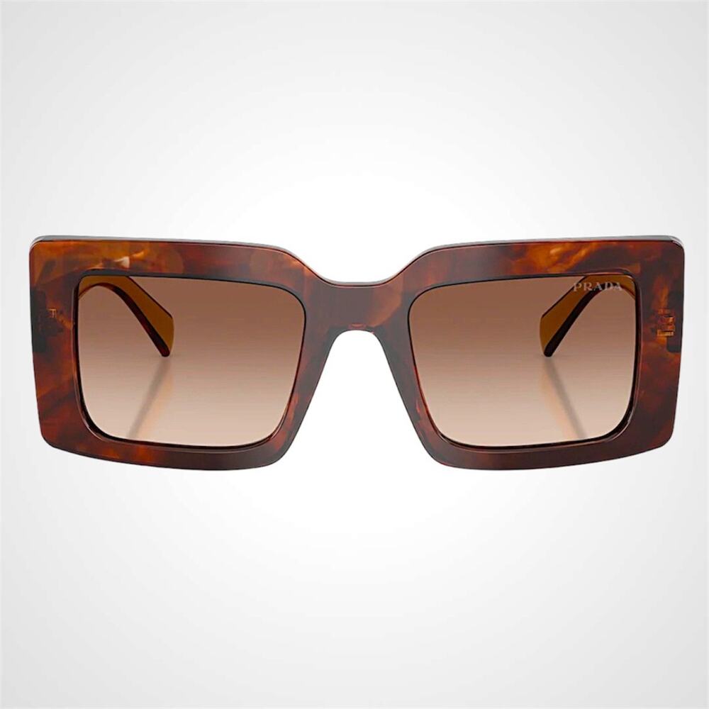 New PRADA Sunglasses Brown Beige Caramel Tortoise Gold Symbole Womens Rectangle - Picture 3 of 5